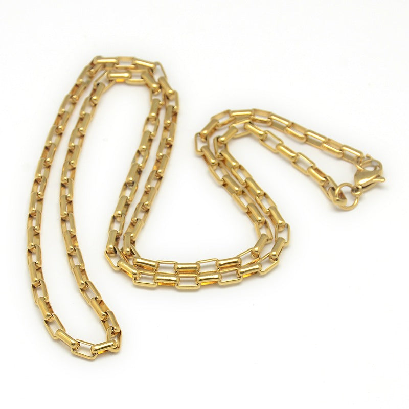 Rectangle Box Chain Necklace- Plated Stainless - 19.5