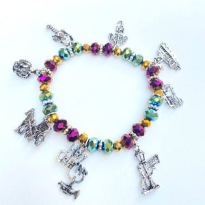 Mardi Gras Crystal Charm Bracelet