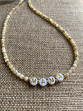 beaded necklace word necklace rubber disk beads heishi beads jewelry beading supplies jewelry supplies make your own necklace design your own necklace mother of pearl necklace