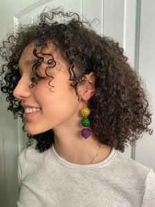 Rhinestone Triple Bead Mardi Gras Earrings