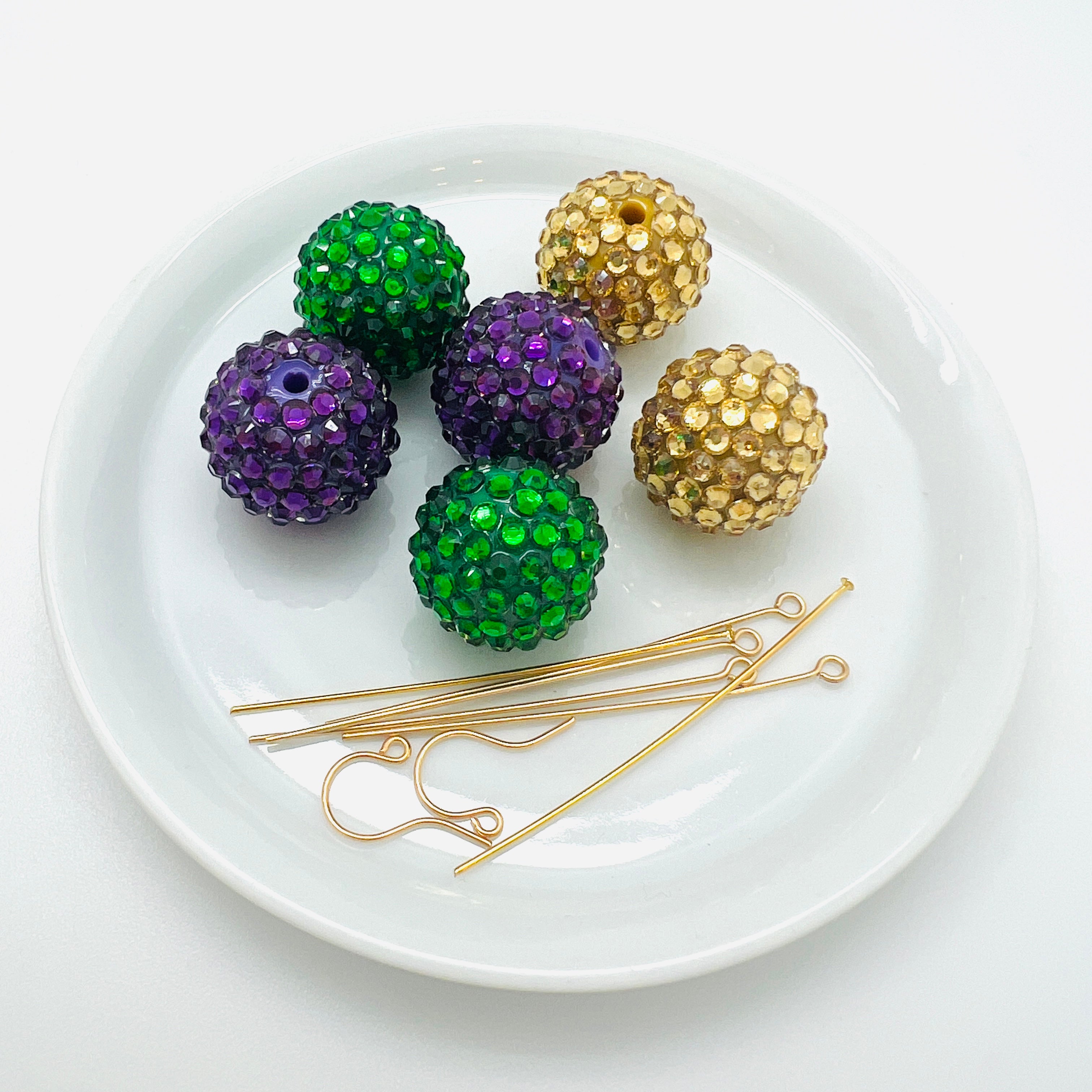 Rhinestone Triple Bead Mardi Gras Earrings