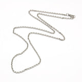 stainless steel flat cable chain with lobster claw clasp on a white background. 