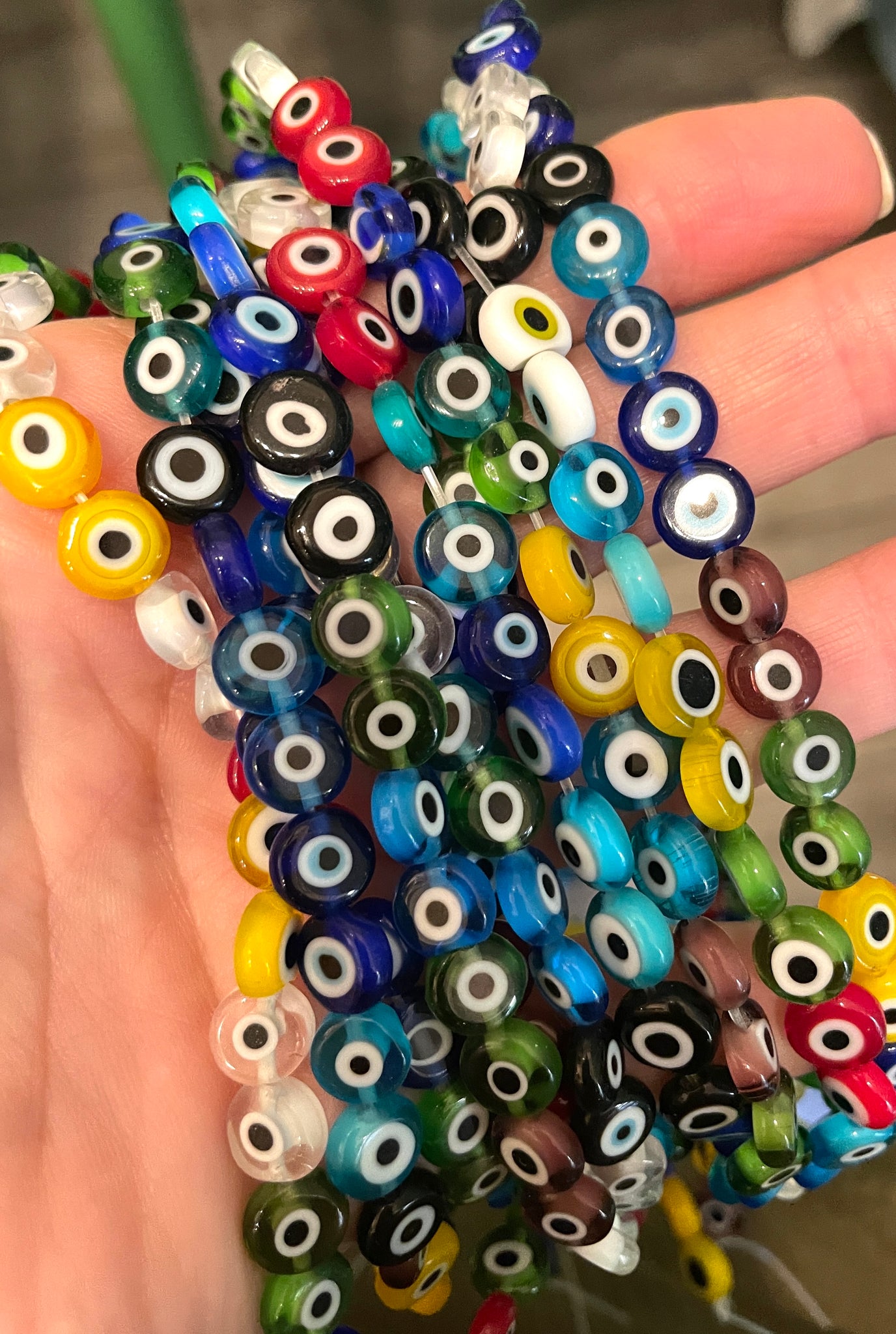 Taotripos evil eye beads for jewelry making, 8mm flat round evil eye