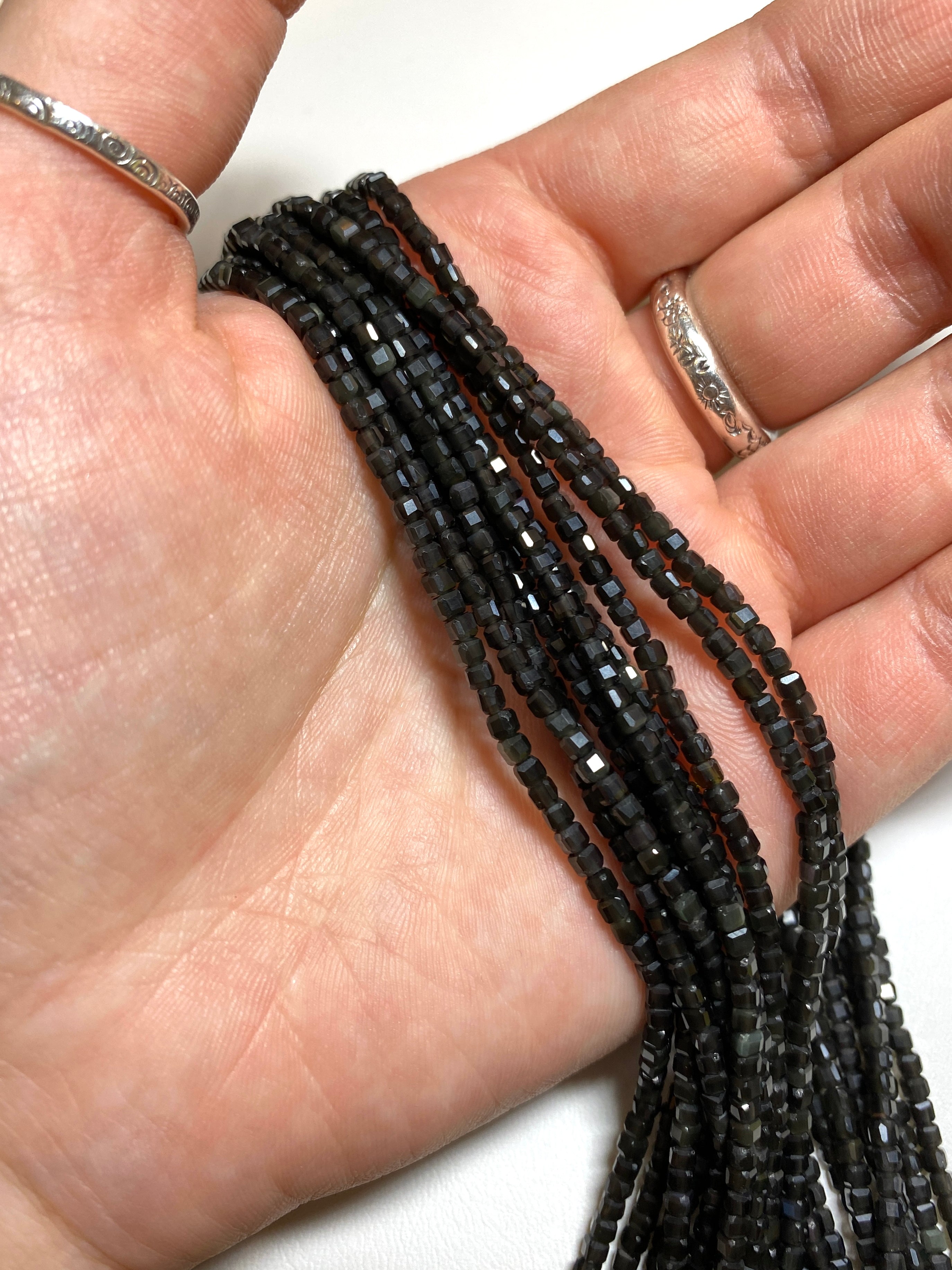 Rainbow Obsidian Tiny Faceted Cubes 2mm