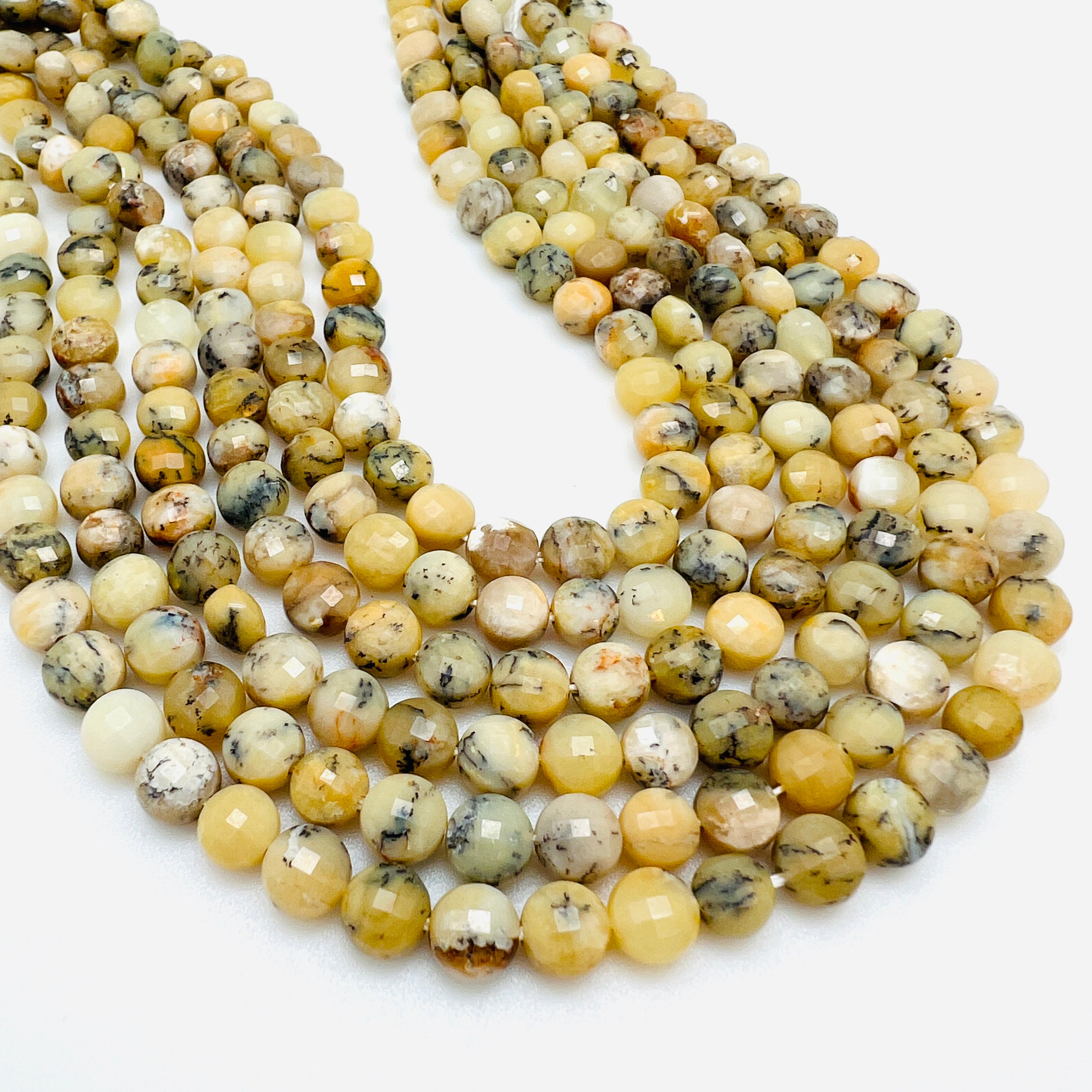 Yellow Moss Opal Faceted Coins - 6mm