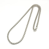 silver tone heavy Venetian box chain necklace with lobster claw clasp over white background. 