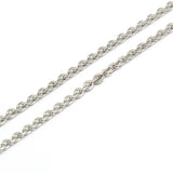 zoomed in section of stainless steel flat cable chain on a white background. 