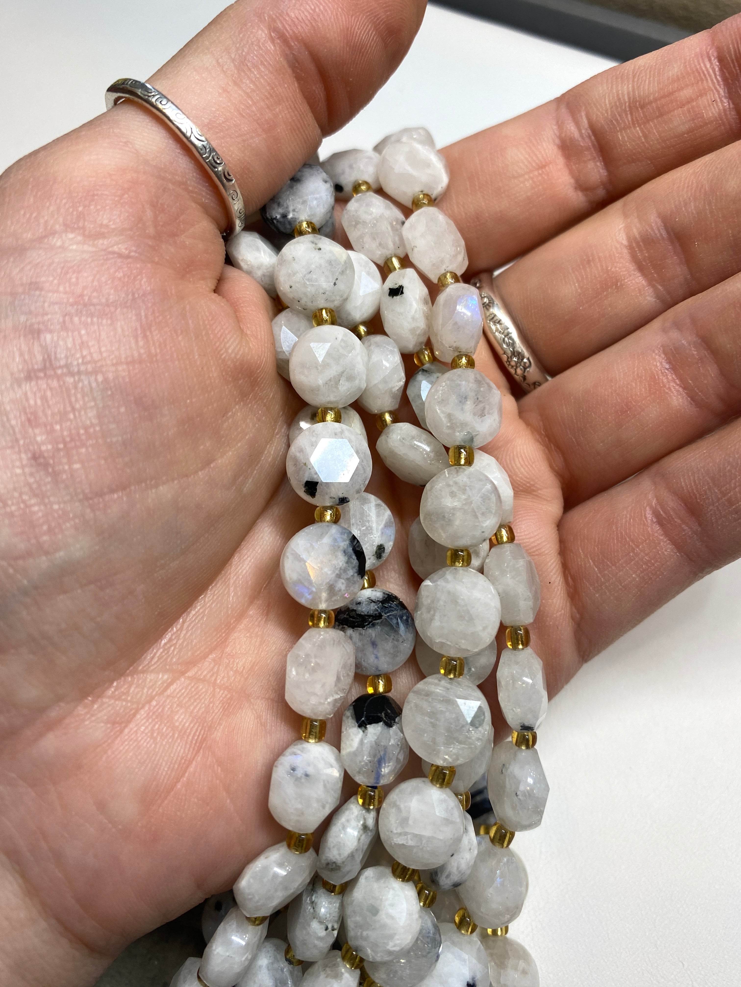 Moonstone Faceted Coins 10mm