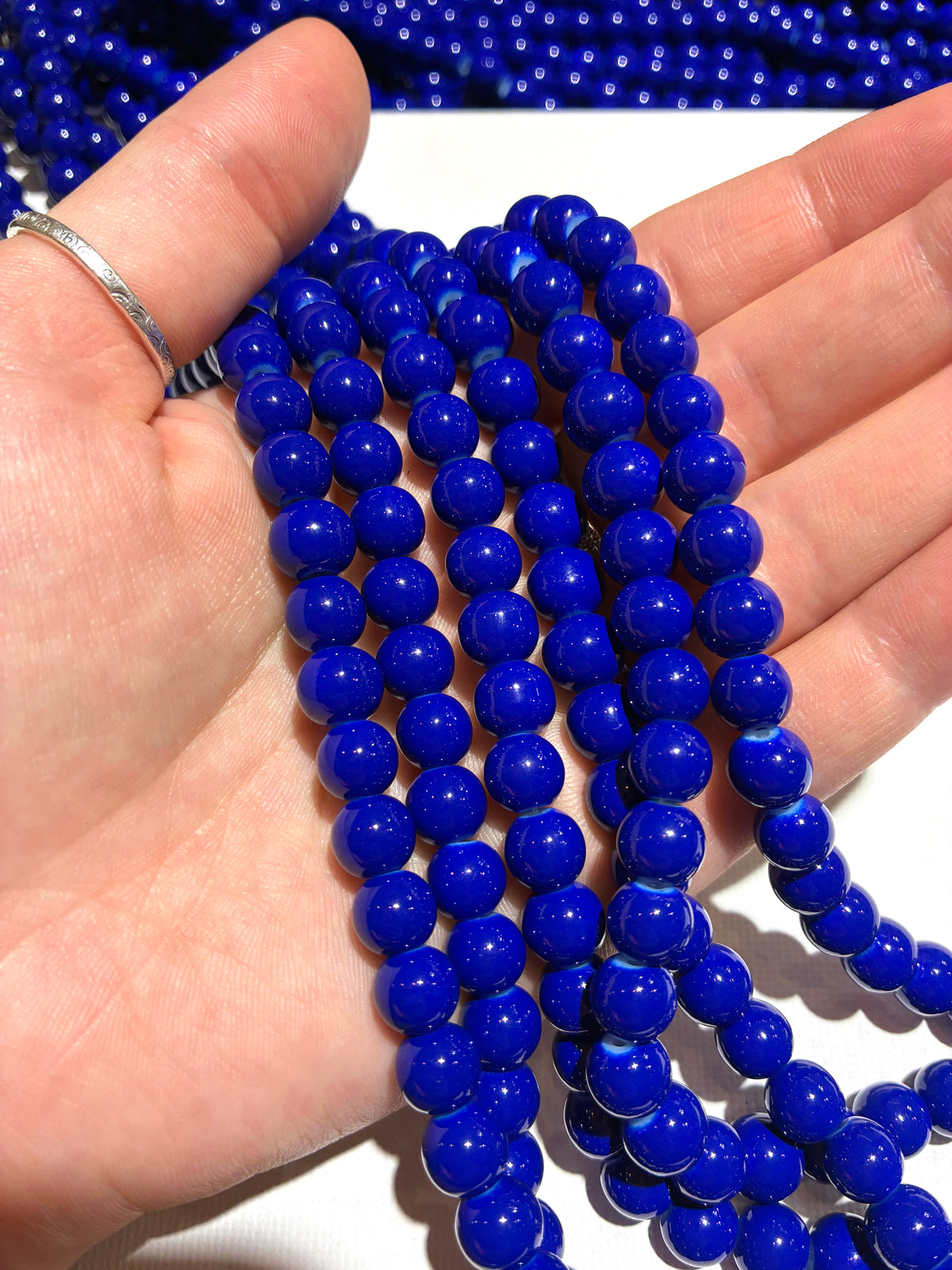 8mm Round Glass Beads - Royal Blue
