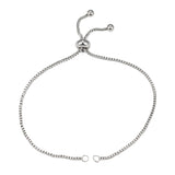 10 inch adjustable, stainless steel slider bracelet with slider stopper beads.