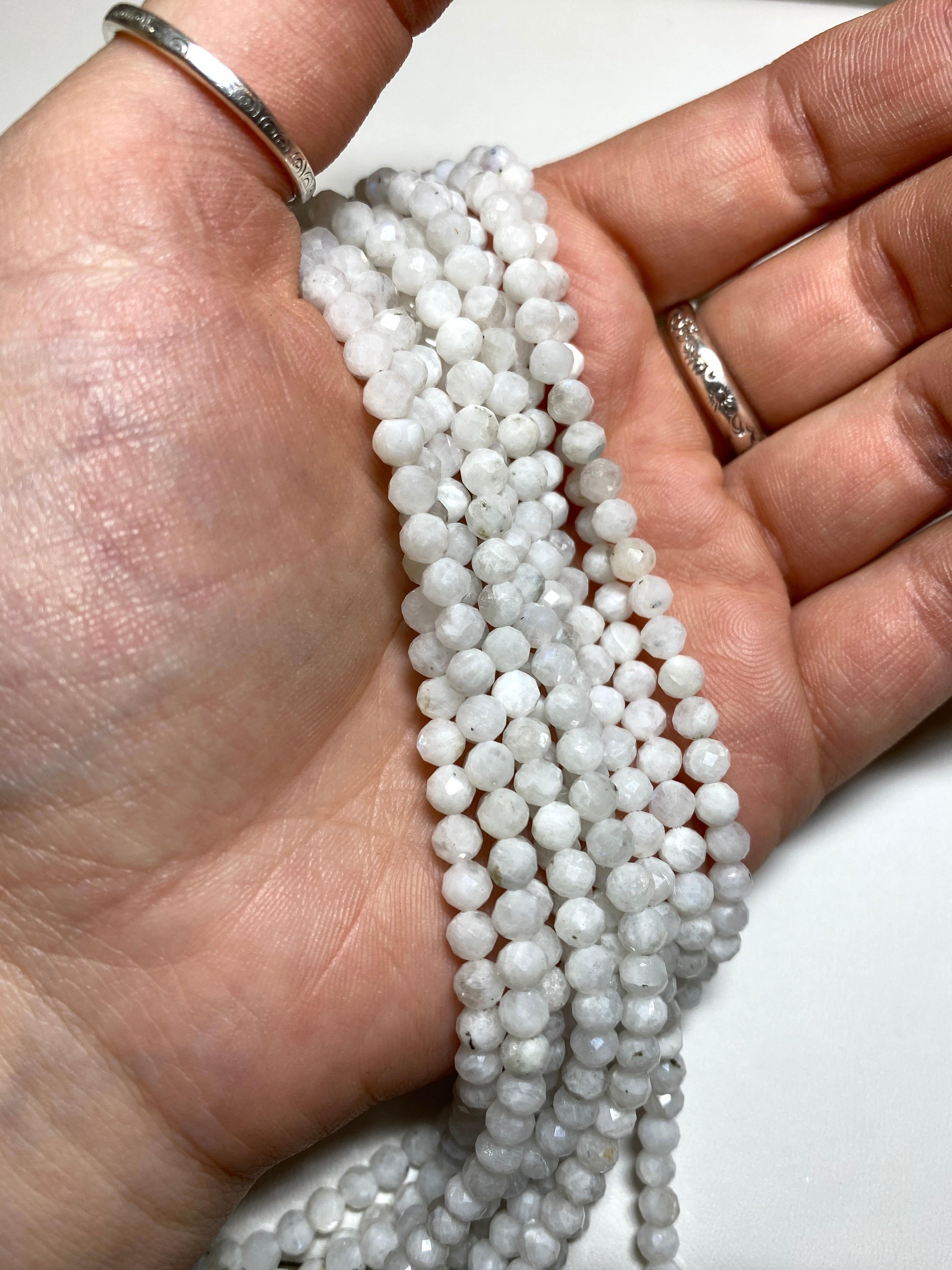 White Moonstone Faceted Rounds - 4mm