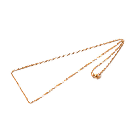 golden fine flat cable chain necklace with lobster claw clasp on a white background. 