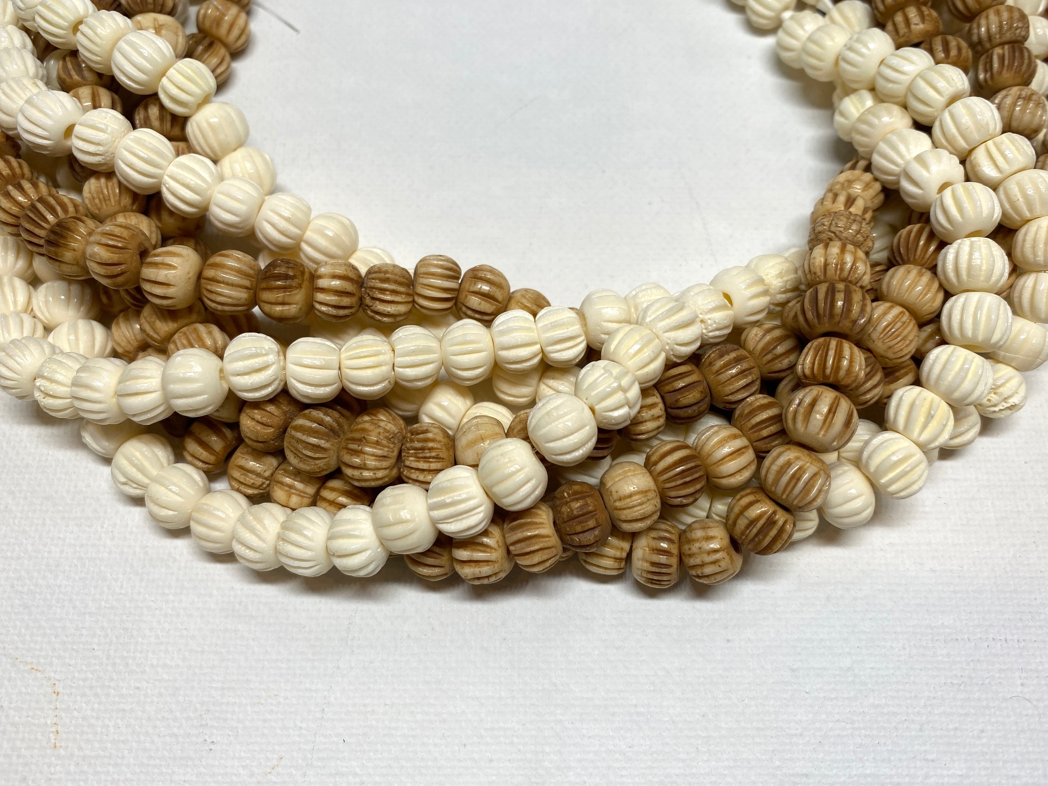 Bone Fluted Rondelle - 6x8mm