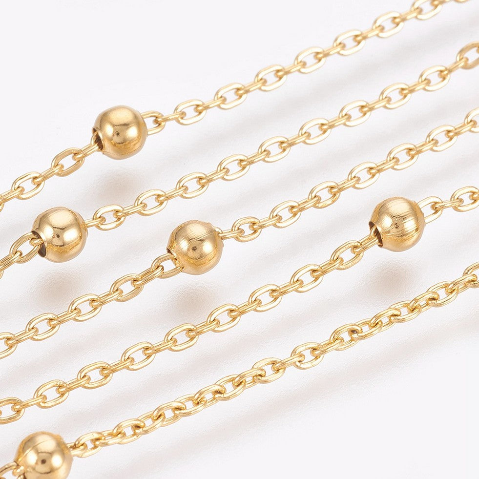 zoomed in sections of golden satellite chain over white background. 