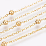 zoomed in sections of golden satellite chain over white background. 