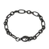 black Figaro chain bracelet with toggle clasp on white background. 