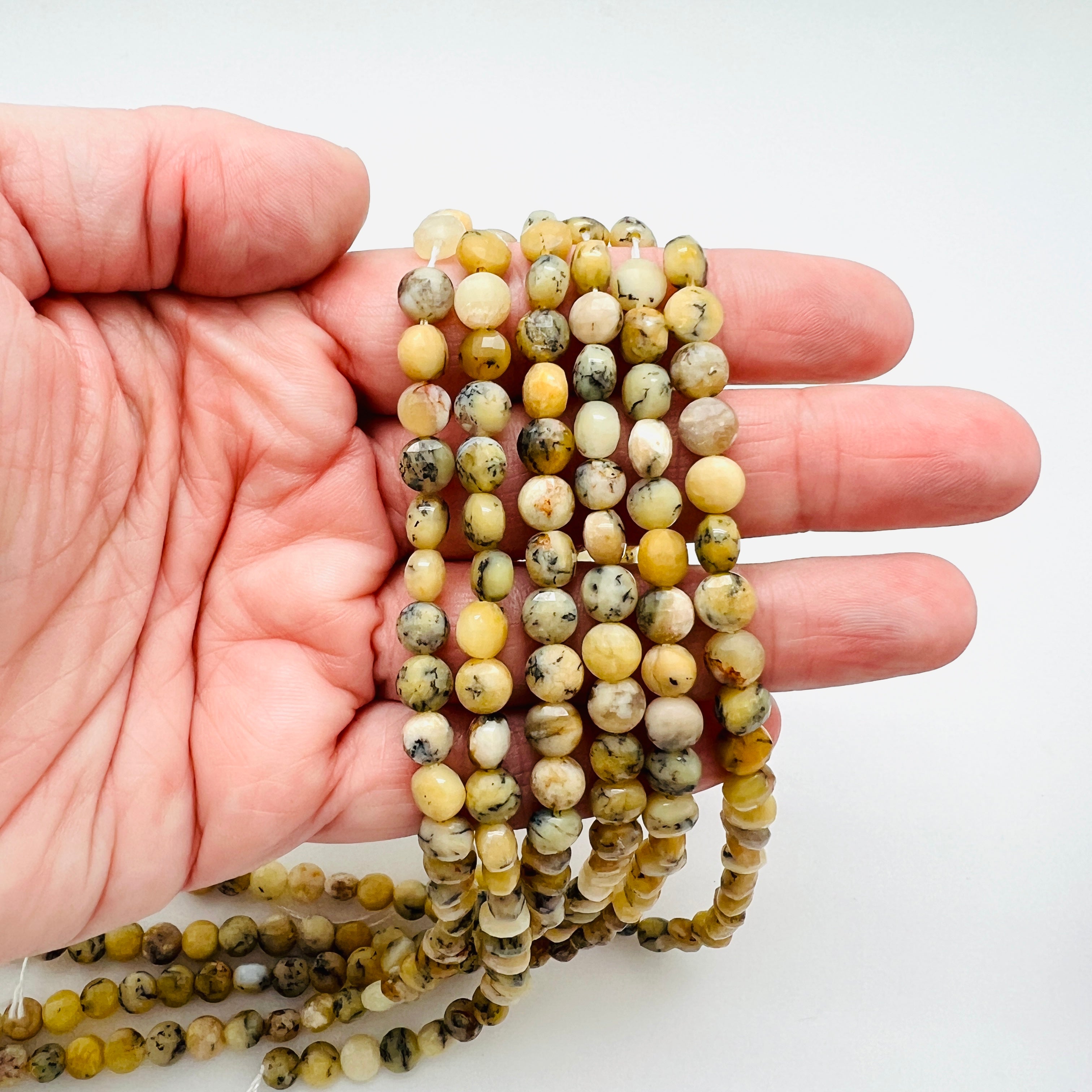 Yellow Moss Opal Faceted Coins - 6mm