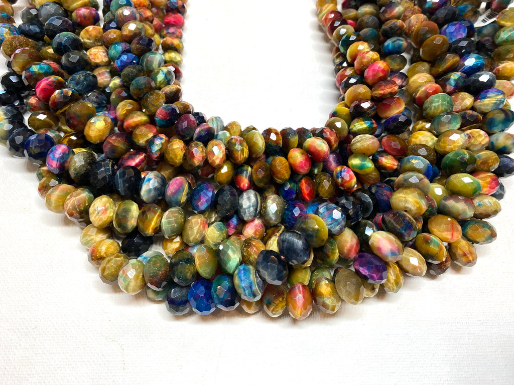 Galaxy Dyed Tiger's Eye Faceted Rondelles