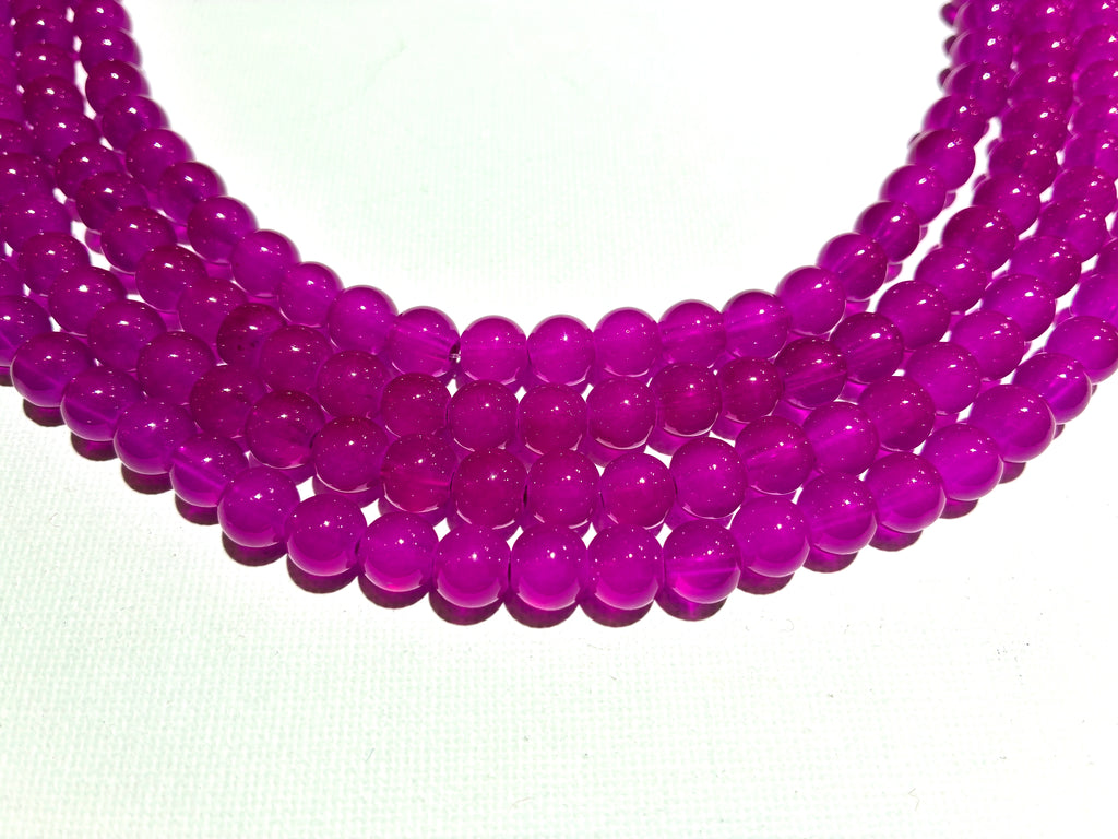 8mm Round Glass Beads - Transparent Fuchsia