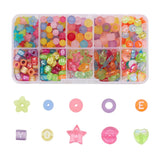 ten compartment bead kit with an assortment of colorful beads and some loose examples all over white background. 