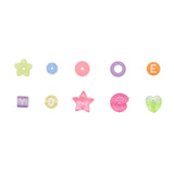 loose examples of some of the colorful basic or shaped or lettered bead options over white background. 