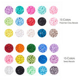 diagram depicting style and color of beads contained in the mega double rainbow bead kit over white background. 