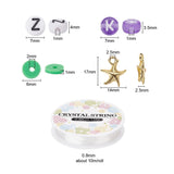 diagram depicting sizes of some bead samples and the crystal string spool over white background. 