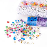 zoomed in view of the corners of stacked storage boxes containing beads and a pile of bead samples all on a white surface. 
