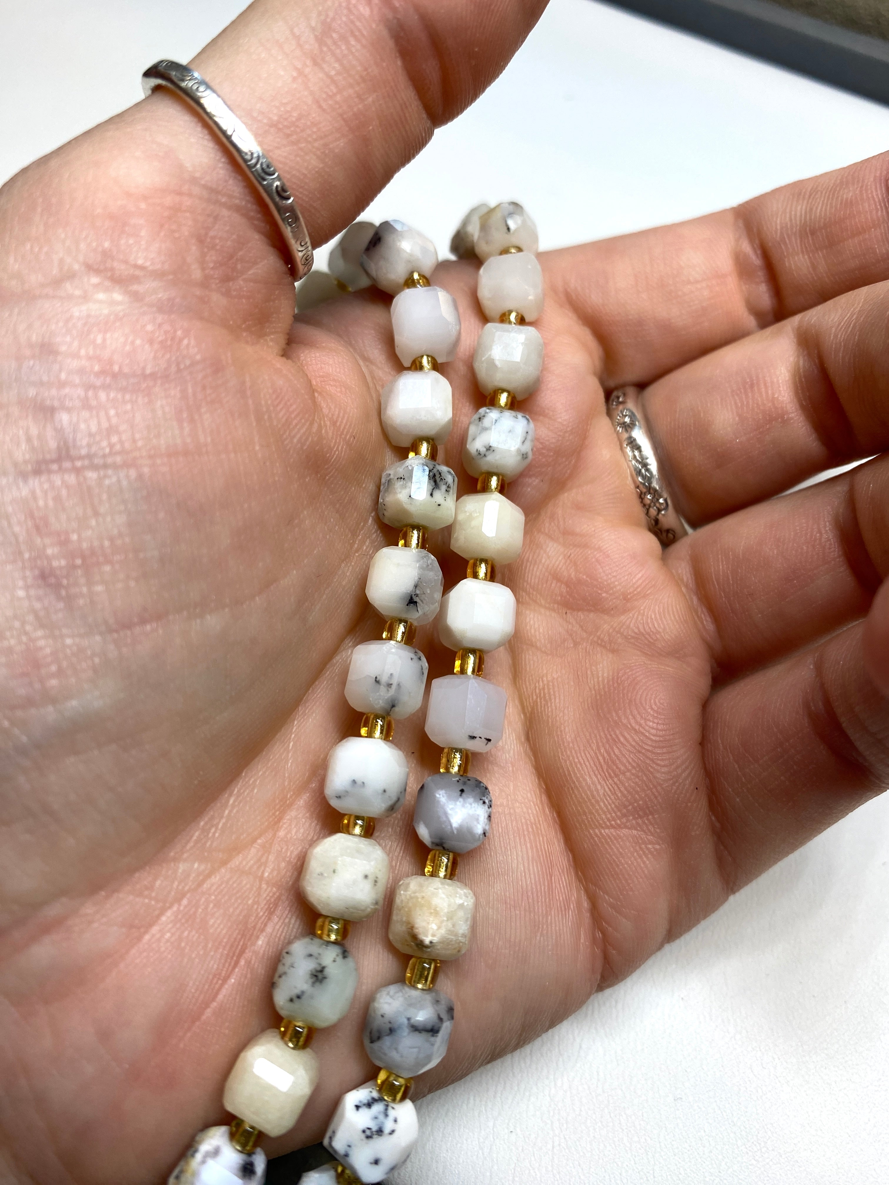 White Opal Faceted Cubes 6mm
