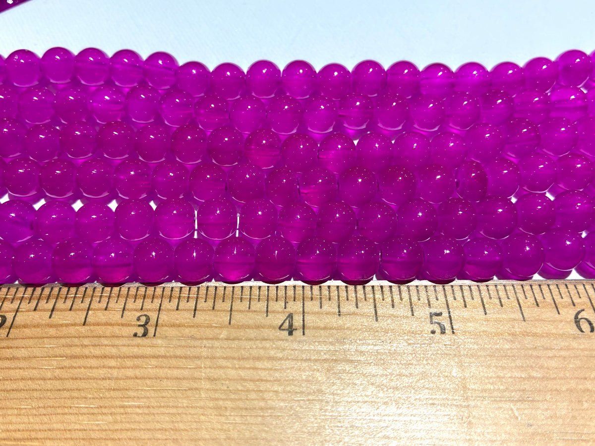 8mm Round Glass Beads - Transparent Fuchsia