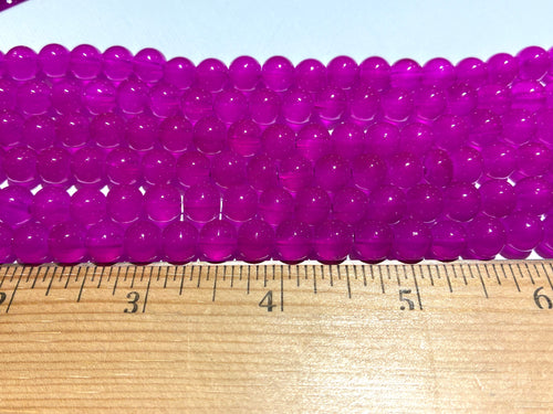 8mm Round Glass Beads - Transparent Fuchsia