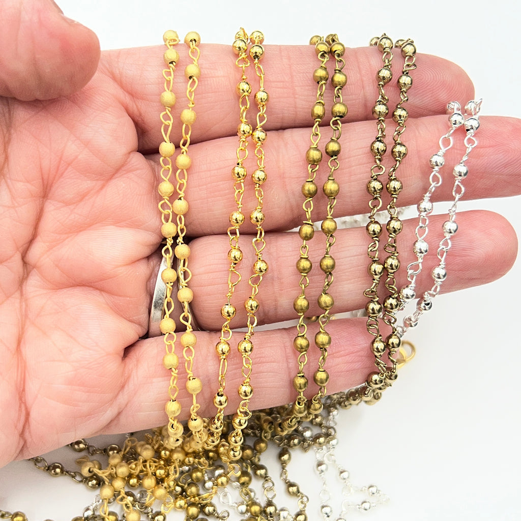 4mm Beaded Chain Necklace - 31" - Plated Brass