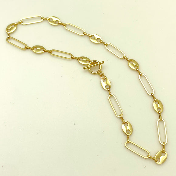 Plated Brass Paperclip & Mariner Chain Necklace