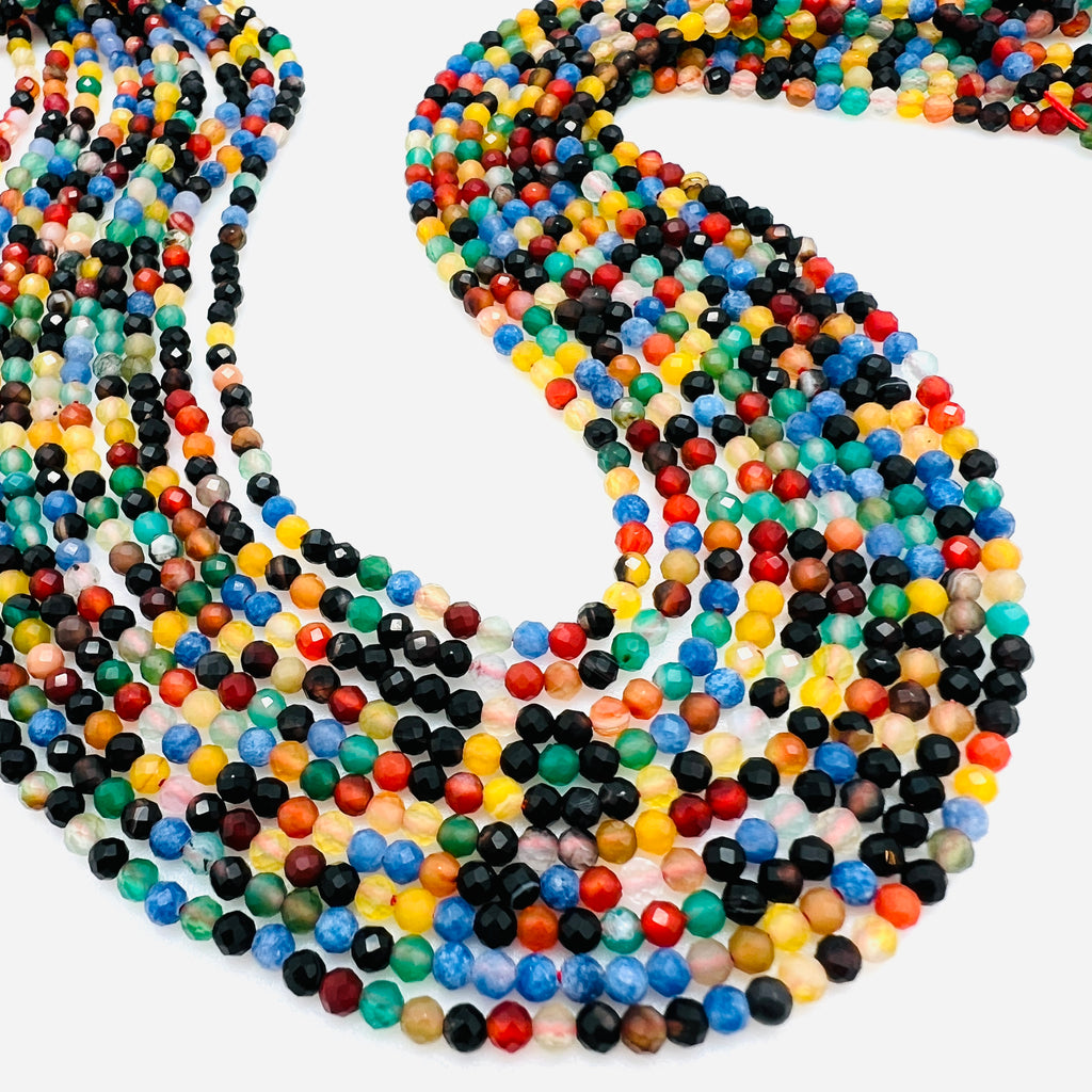 Multi-Color Agate Faceted Rounds - 3mm