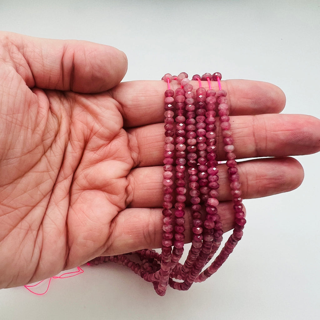 Pink Tourmaline Faceted Rondelles - 3x4mm