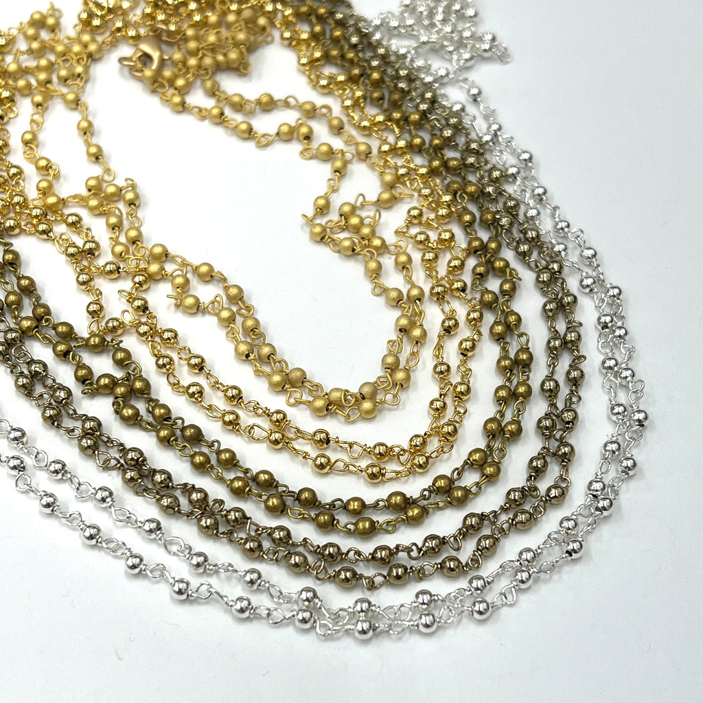 4mm Beaded Chain Necklace - 31" - Plated Brass
