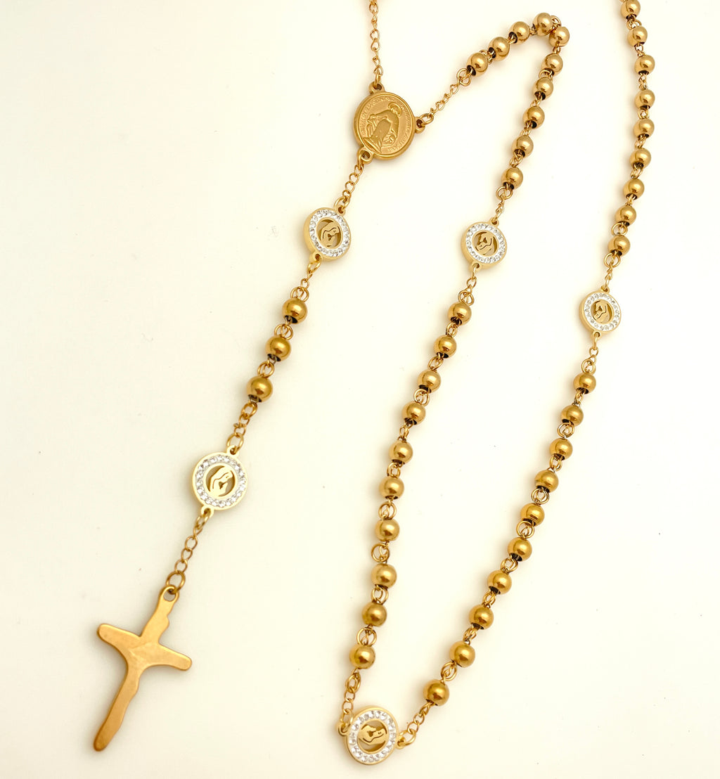 Stainless Steel Rosary with Pavé Disks