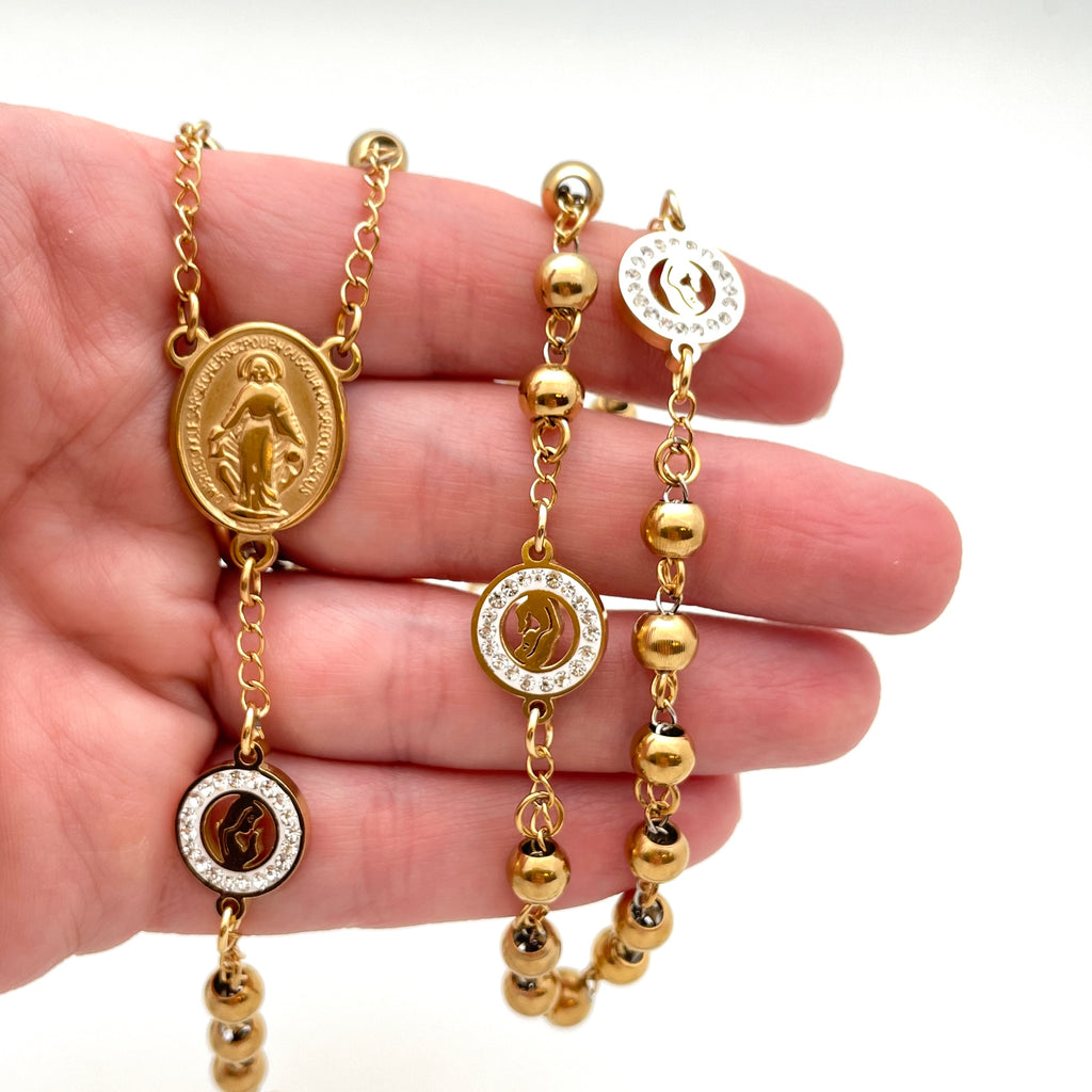 Stainless Steel Rosary with Pavé Disks