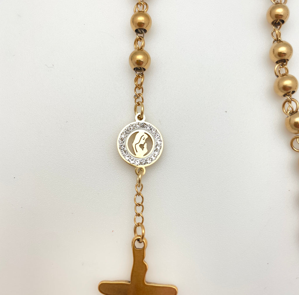 Stainless Steel Rosary with Pavé Disks