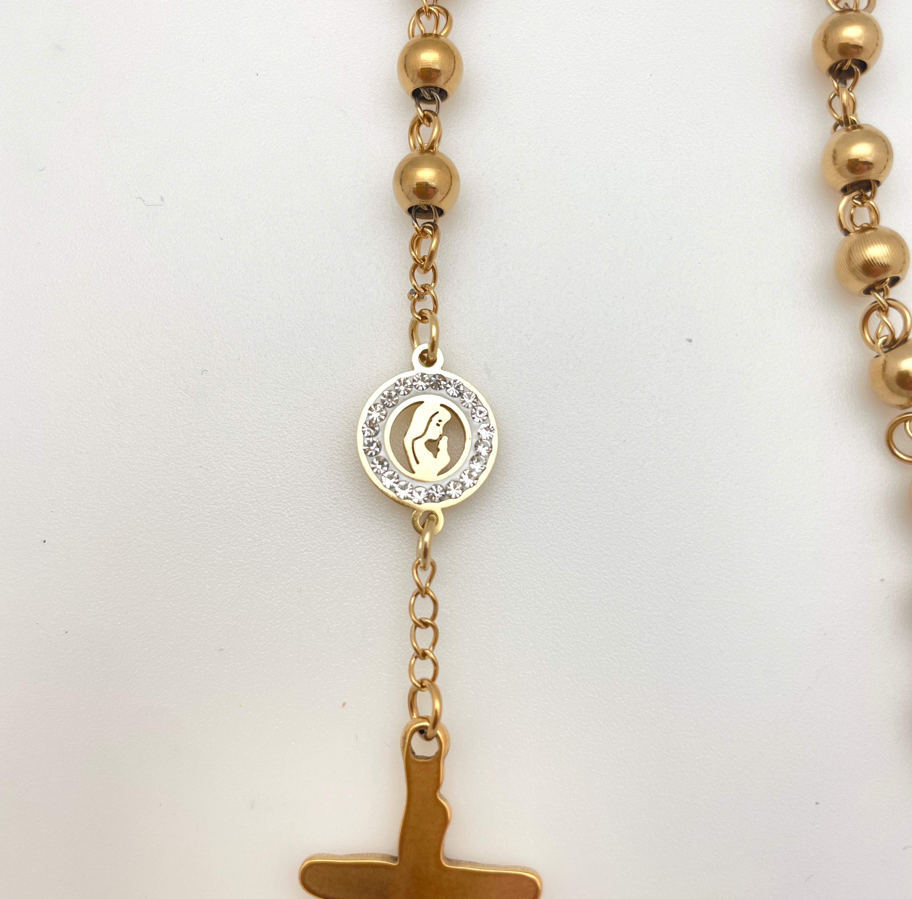 Stainless Steel Rosary with Pavé Disks