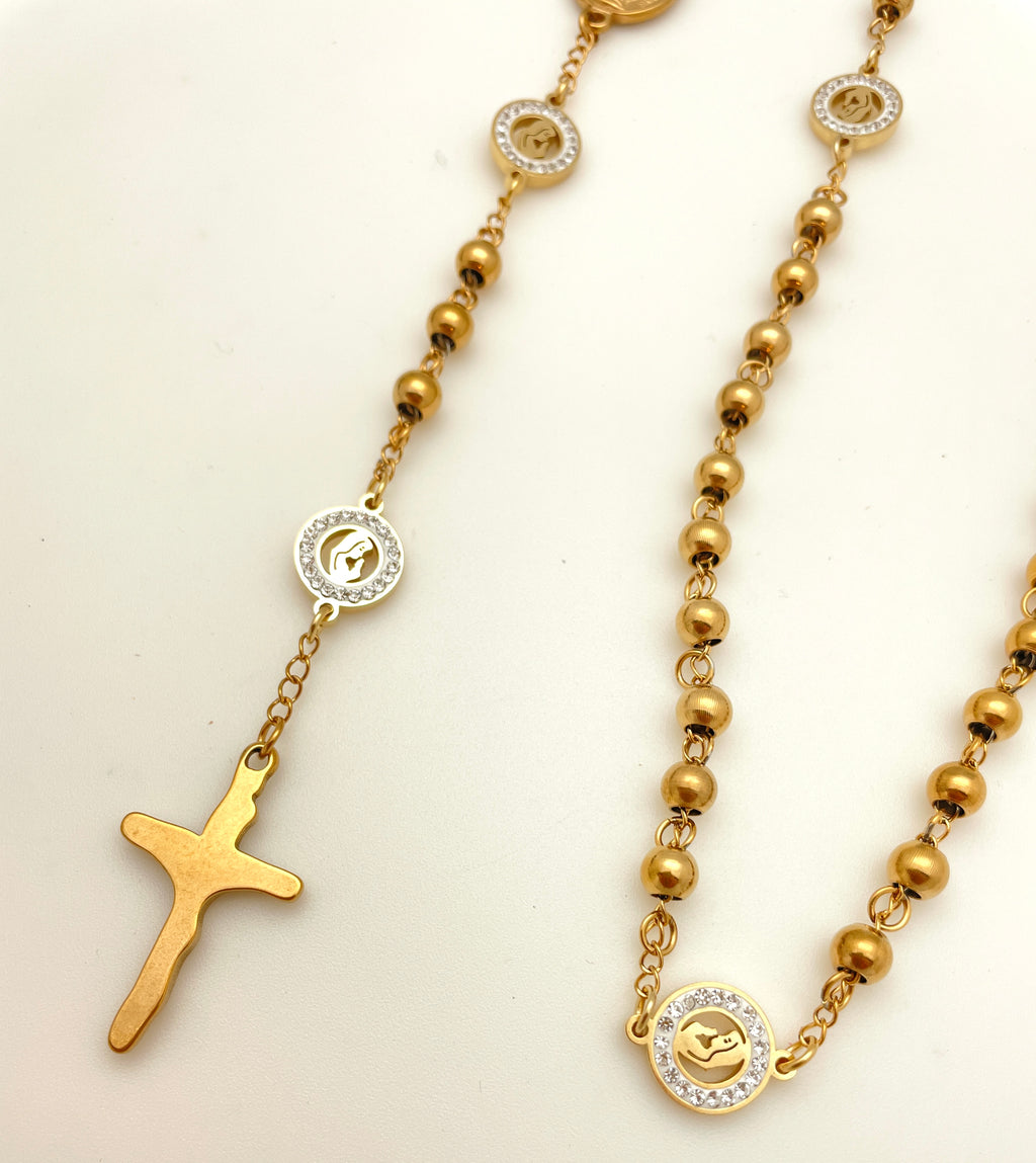 Stainless Steel Rosary with Pavé Disks