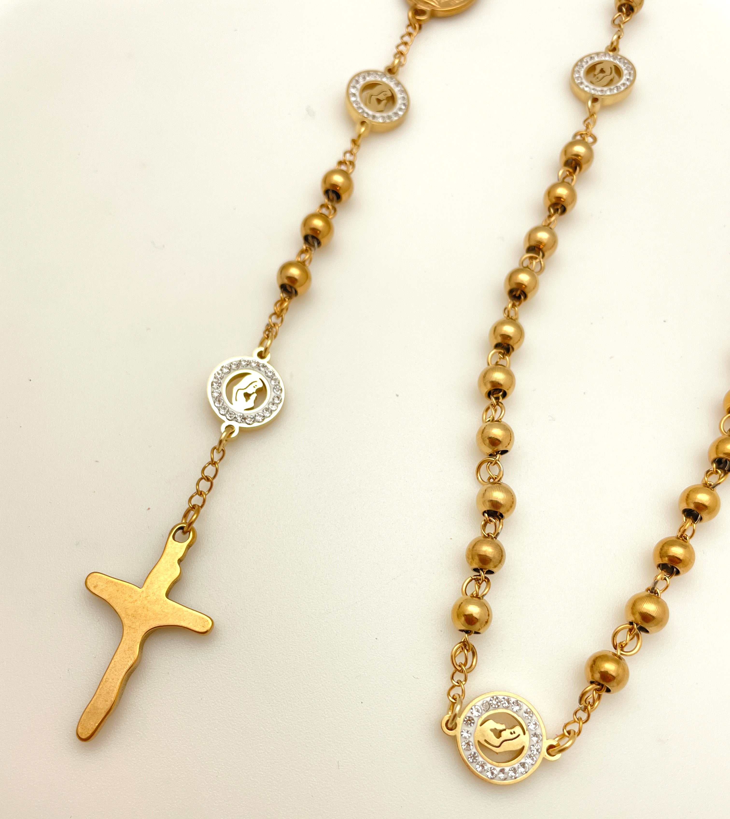 Stainless Steel Rosary with Pavé Disks