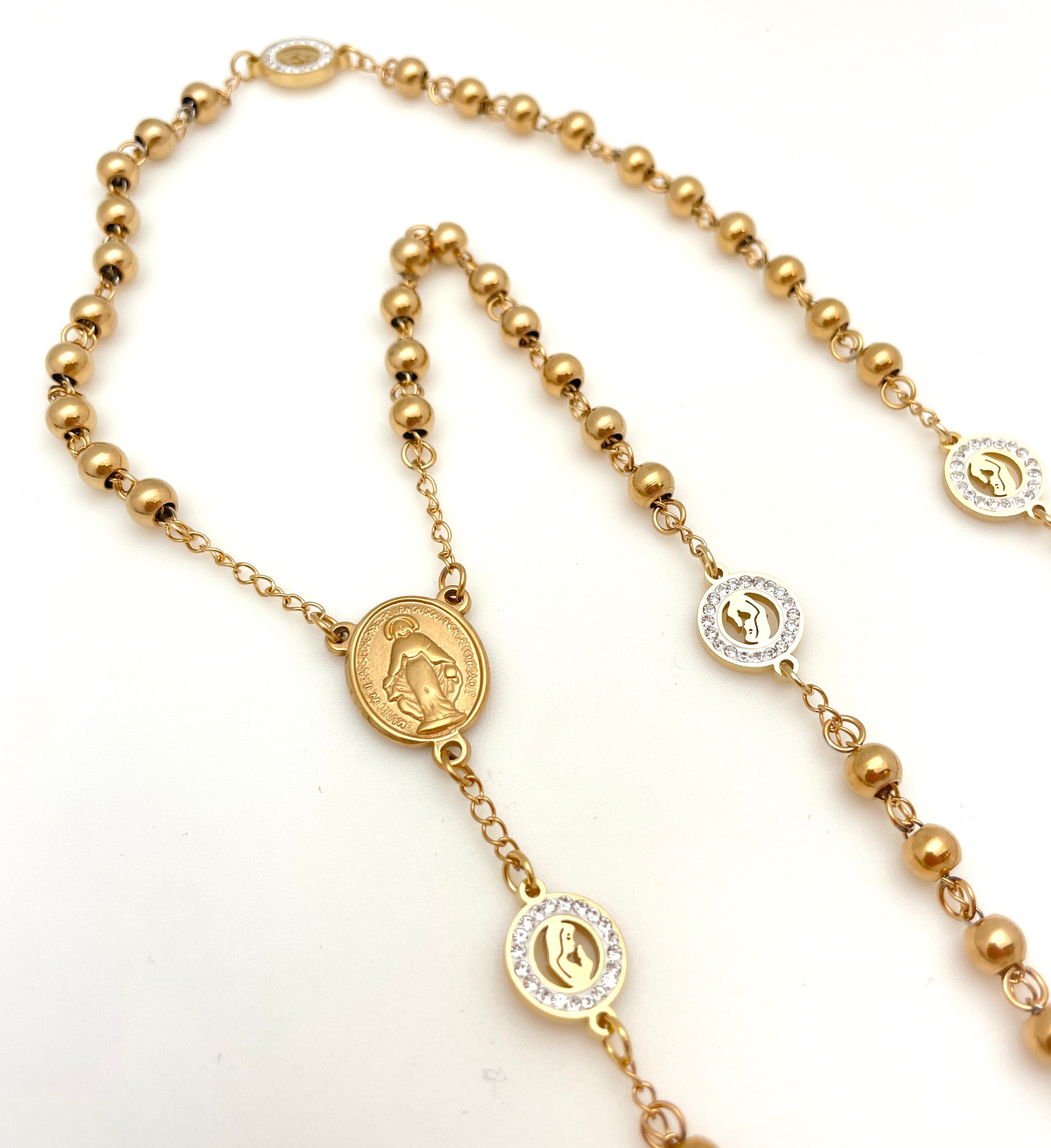 Stainless Steel Rosary with Pavé Disks
