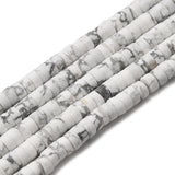 five natural Howlite Heishi bead strands over white surface. 