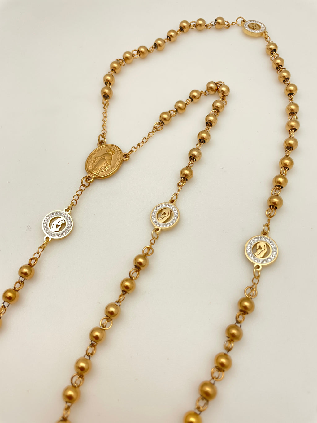 Stainless Steel Rosary with Pavé Disks