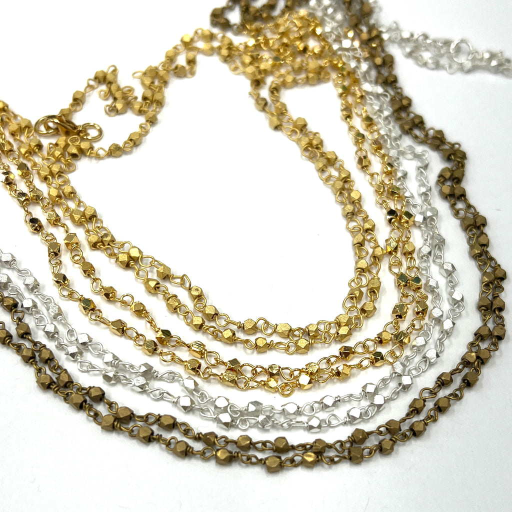 4mm Faceted Beaded Chain Necklace - 31" - Plated Brass