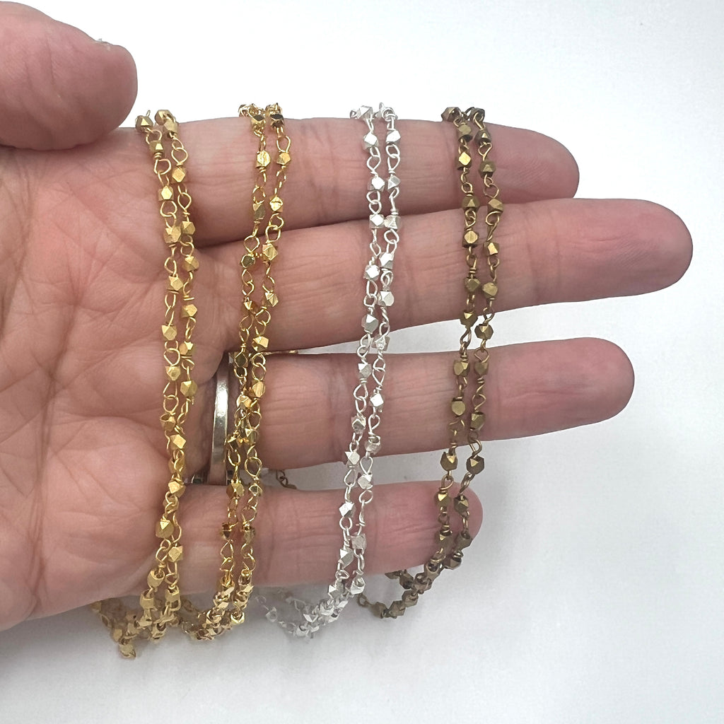 4mm Faceted Beaded Chain Necklace - 31" - Plated Brass