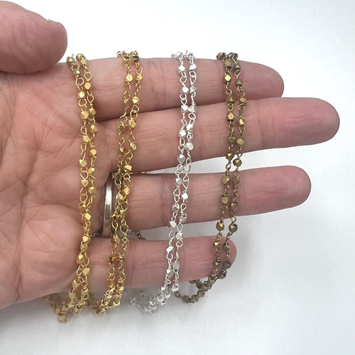 4mm Faceted Beaded Chain Necklace - 31" - Plated Brass