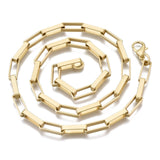 matte finished, golden large square paperclip link necklace with lobster claw clasp on white background. 