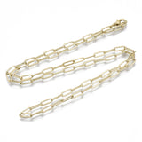 matte finished golden medium paperclip link chain with lobster claw clasp on white background. 